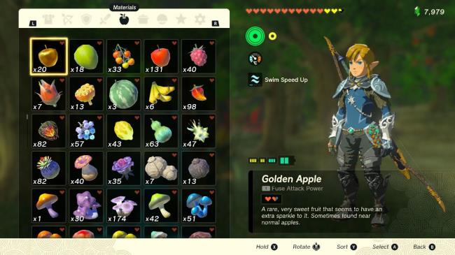 Golden apples in the menu of Tears of the Kingdom