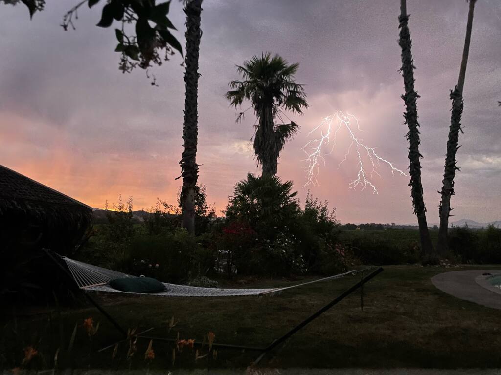 Lightning as seen from Mark West Station Road a little after 9 p.m. Sunday, July 16, 2023. (Sierra Fiddler)