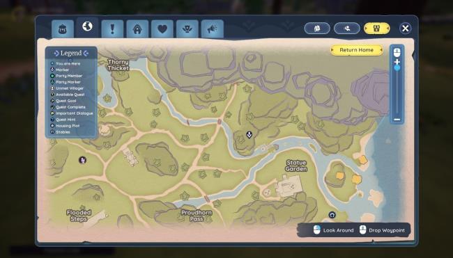 Upper Bahari Bay map with a waypoint east of the Outskirts Stable Point in Palia. 