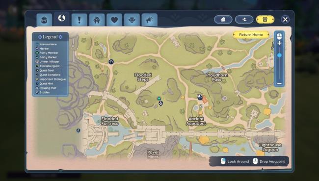 Bahari Bay map with a waypoint in the center of Dari Cloves spawning area near Flooded Steps in Palia. 