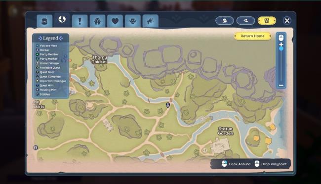 Bahari Bay map with a waypoint northeast of Outskirts stable point in Palia. 