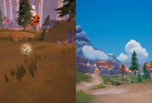 Bahari Bay map with a waypoint next to ruined staircase east of the Outskirts in Palia. 