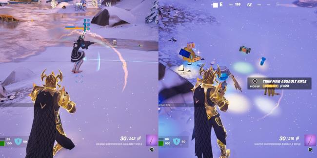 A Dealers Boss fighting and then his Legendary Mag Assault Rifle and Keycard in C4S4 Fortnite