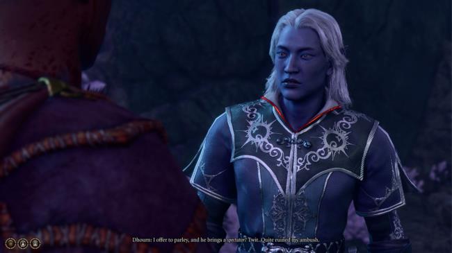 Baldur's Gate 3 - Player speaking to Dhourn, a drow elf
