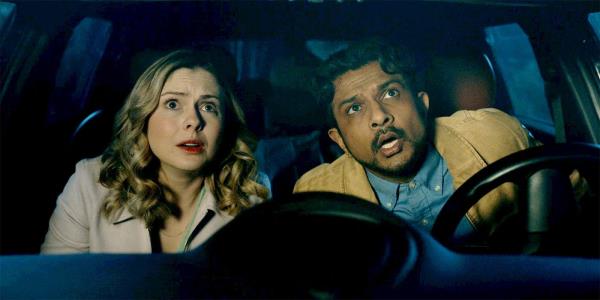 Sam and Jay looking shocked in the Ghosts season 2 finale