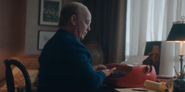 Tom Hollander as Truman Capote at His Typewriter in Feud Capote vs the Swans