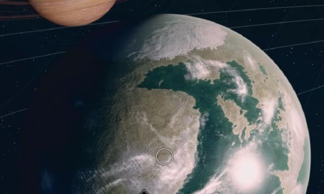 Overview of a planet and its moon in Starfield