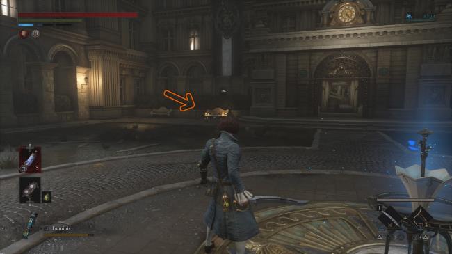 An arrow showing the location of the Faded Whistle in Lies of P