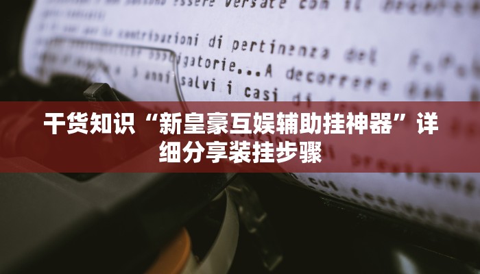 干货知识“新皇豪互娱辅助挂神器”详细分享装挂步骤